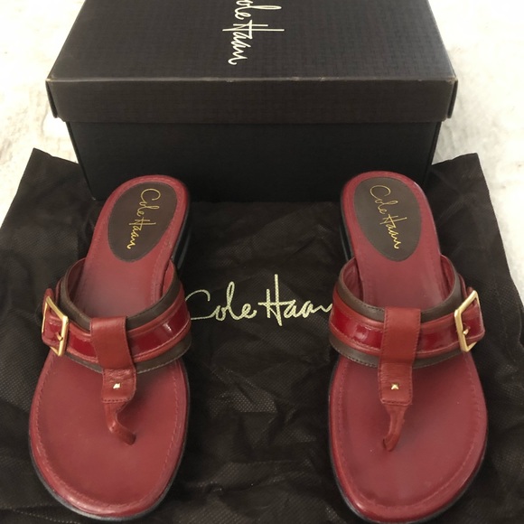 Cole Haan Air Maddy Dk Chocolate/Red Patent Thong Sandals 7B - Picture 2 of 7